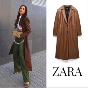 Zara cognac brown faux leather trench coat
Size XS
BRAND NEW w TAGS
